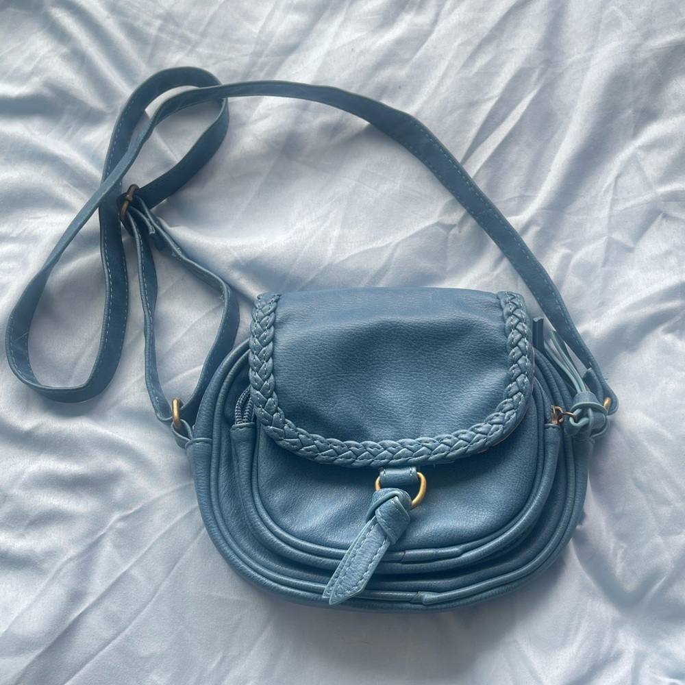 Light Blue Braided Flap Crossbody Bag